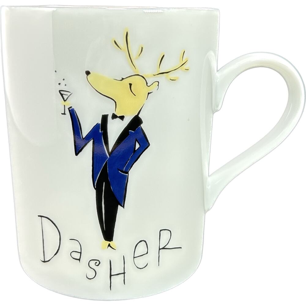 Pottery Barn DASHER Reindeer Porcelain Mug 12 oz.‎